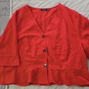 Boohoo Women's Red Button-Down Top Size 20